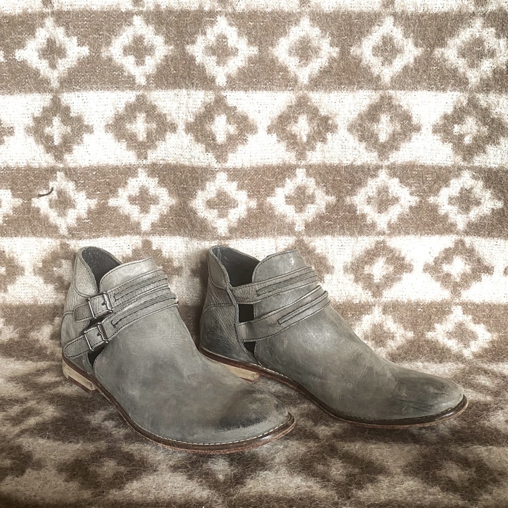 Free People Washed Black leather cut out bootie